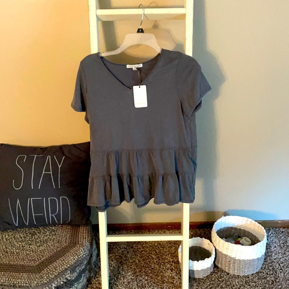Charcoal Gray Green Envelope Babydoll Blouse